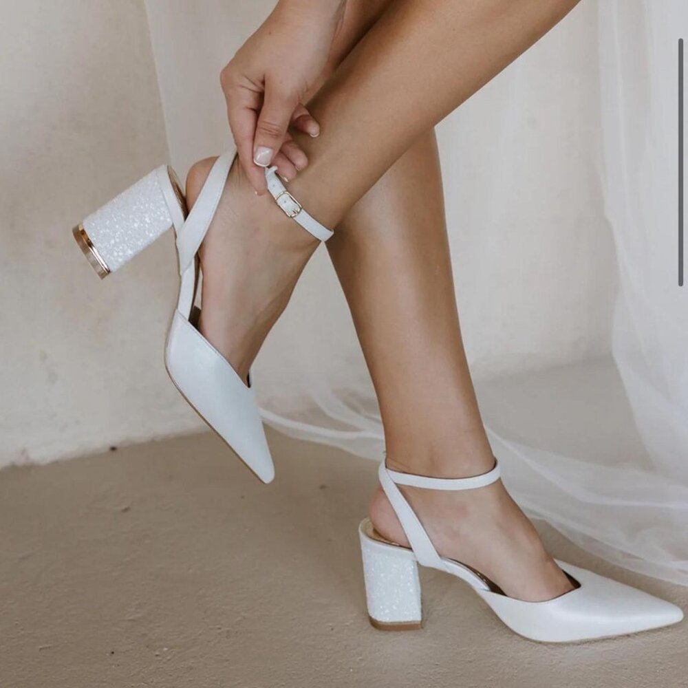 Ivory Leather Bridal Heels with Glitter